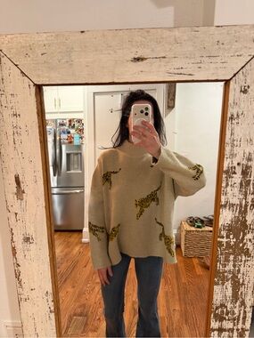 Cream Animal Print Cozy Knit Sweater